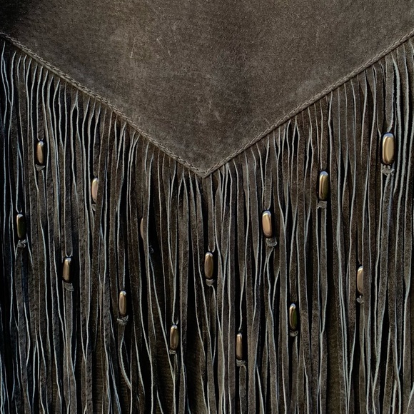 SAGUARO 100% SUEDE LEATHER CROPPED JACKET W/ FRINGE + BEADING + SILVER BUTTONS - Picture 6 of 7